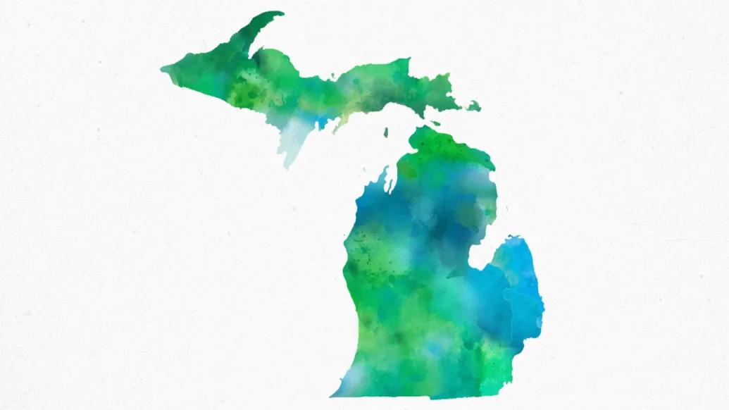green blue map of michigan