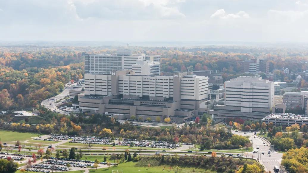 Aerial view of the U-M medical campus in Ann Arbor