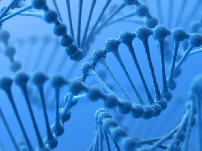 Blue image of a microscopic helix strand