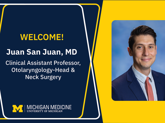 Welcome card with headshot of Juan San Juan, MD