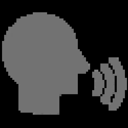 Gray icon of person speaking