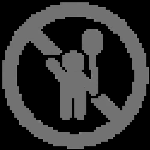 Gray icon of kid with balloon with a line over them