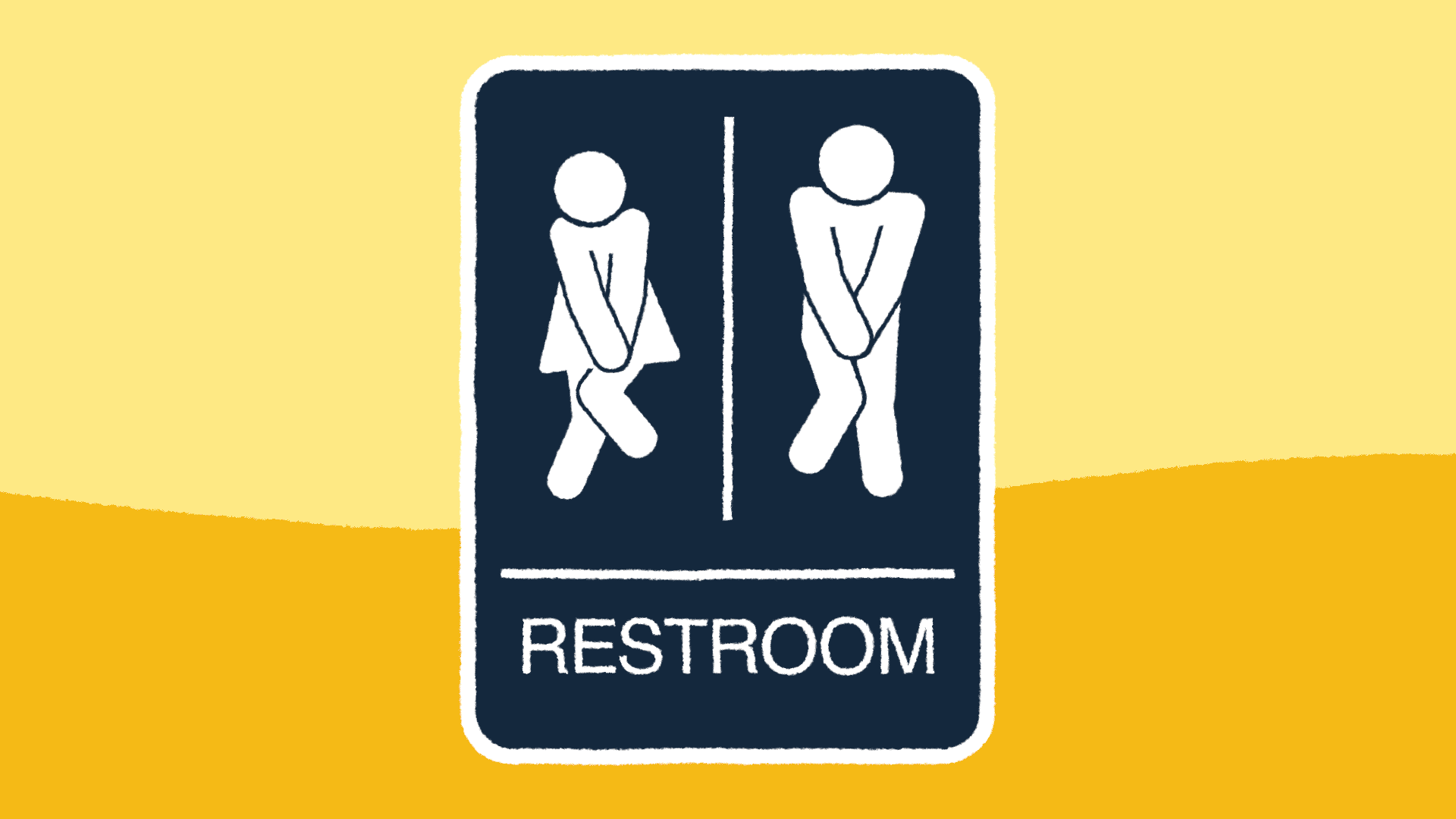 moving image of restroom sign and background is two different yellows and moving like a subtle wave
