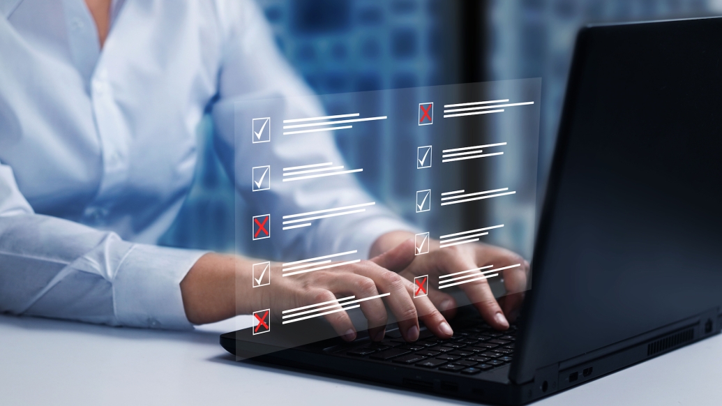 A researcher completing a survey