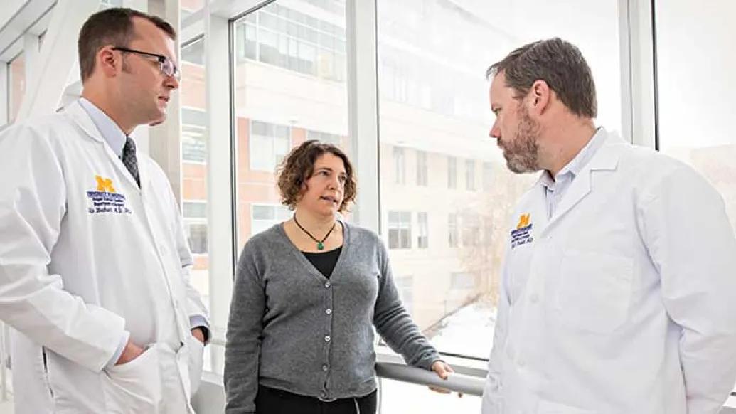 [from left to right] Filip Bednar, M.D., Ph.D.; Marina Pasca di Magliano, Ph.D.; Timothy Frankel, M.D.