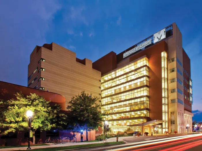 Photo of Kellogg Eye Center building at night