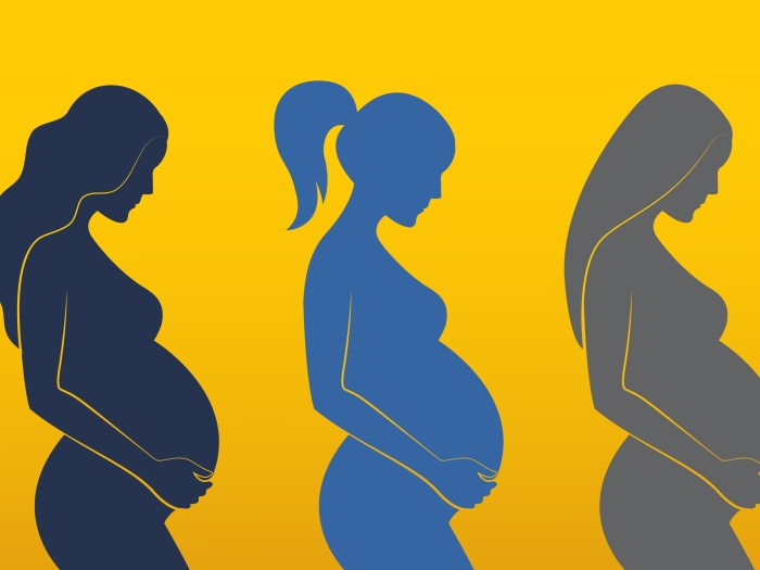 pregnant women 3 blue and yellow background