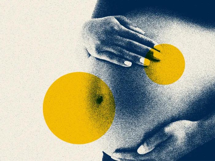 pregnant person holding stomach yellow blue