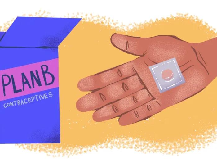 Illustration of Plan B contraceptive in the palm of a hand