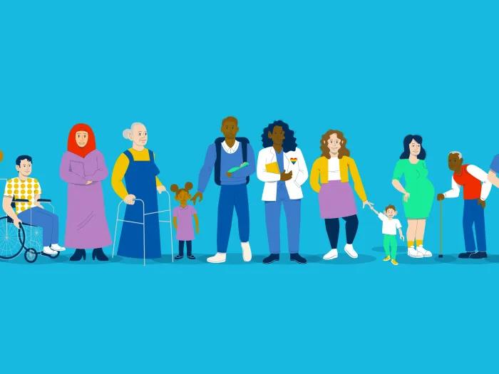 Diverse health care patients lined up together