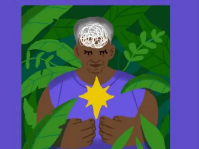 Michigan State of Health Podcast drawing of woman with a bright star appearing in the middle like inspiration