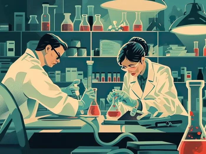 graphic of male and female physician scientists