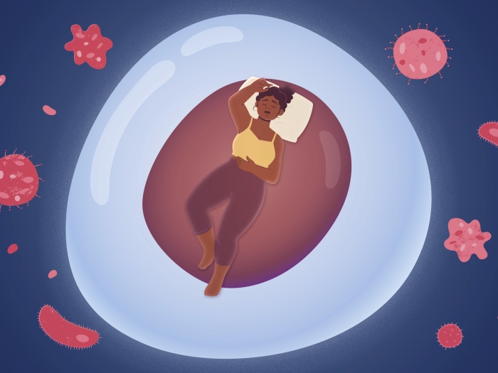 woman laying on floating cell maroon 