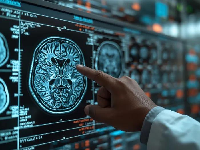 doctor pointing to a brain scan
