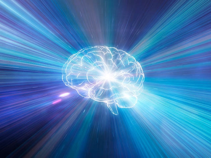 Human brain with glowing lights