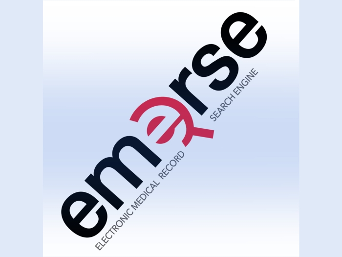 Logo for EMERSE, which stands for Electronic Medical Record Search Engine, with the letter 'e' stylized as a magnifying glass