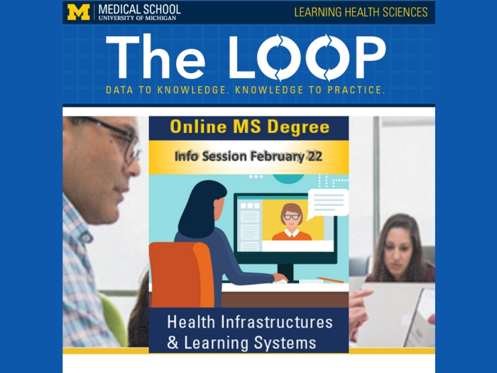 The Loop newsletter Jan 2022 cover features a graphic for online ms degree info sessions.