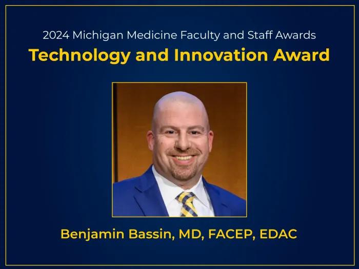 Photo of Dr. Ben Bassin, who received the Technology and Innovation Award through the 2024 Michigan Medicine Faculty and Staff Awards 