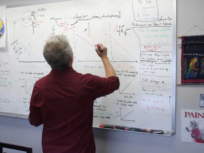 Professor with equations on a whiteboard
