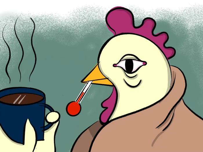 chicken with soup in hand hot drawing