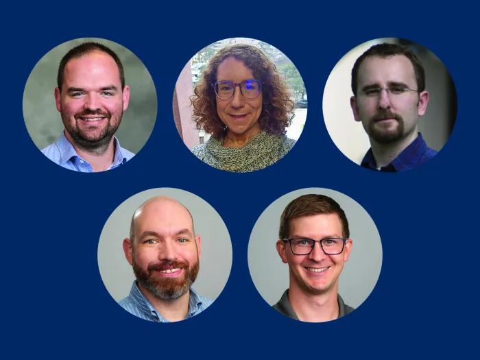 Headshots of five Biological Chemistry faculty promoted in 2025