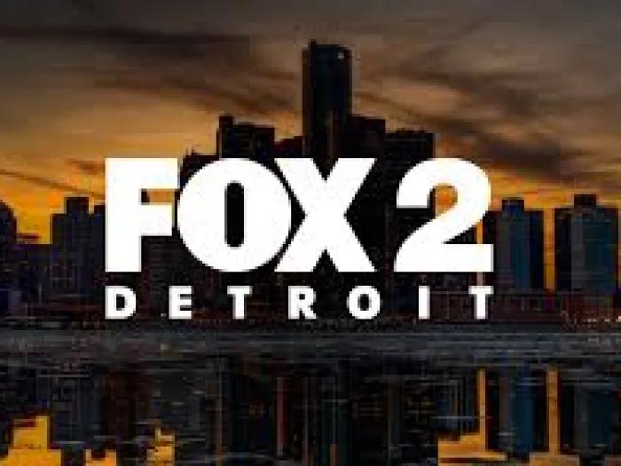 FOX 2 Detroit Logo with the Detroit skyline in the background
