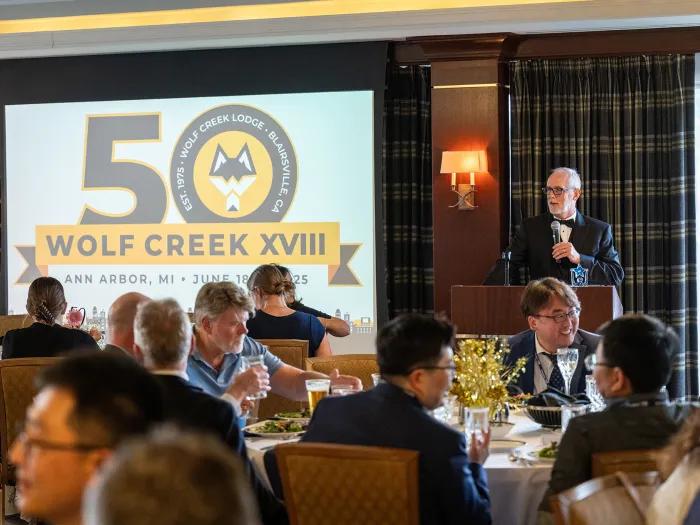 Dr. Robert Neumar gives the opening remarks during the Wolf Creek Conference 50th Anniversary Gala.