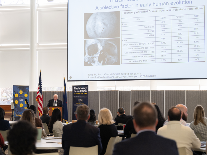 Dr. Ramon Diaz-Arrastia from Penn Medicine gives the keynote presentation at the 2025 Massey TBI Grand Challenge kickoff event.