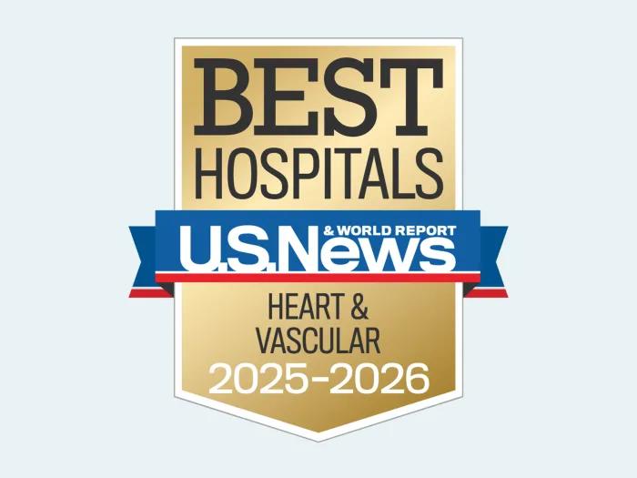 Badge with text: Best Hospitals U.S. News & World Report, Heart & Vascular 2025-26
