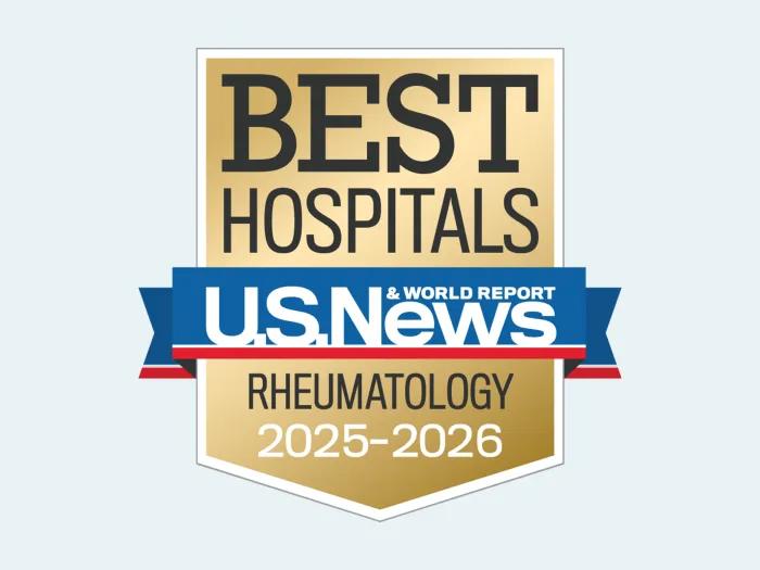 Badge with text: Best Hospitals U.S. News & World Report, Rheumatology 2025-2026