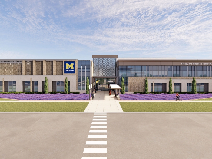 A rendering of the upcoming outpatient center for the Samuel and Jean Frankel Cardiovascular Center and the Sidney and Madeline Forbes Advanced Imaging Center