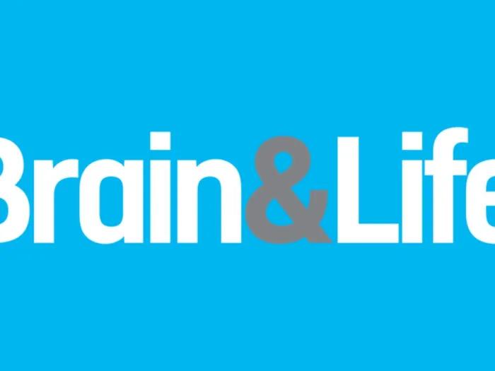 Brain & Life logo with letters in white, amprasand in gray, on a blue background