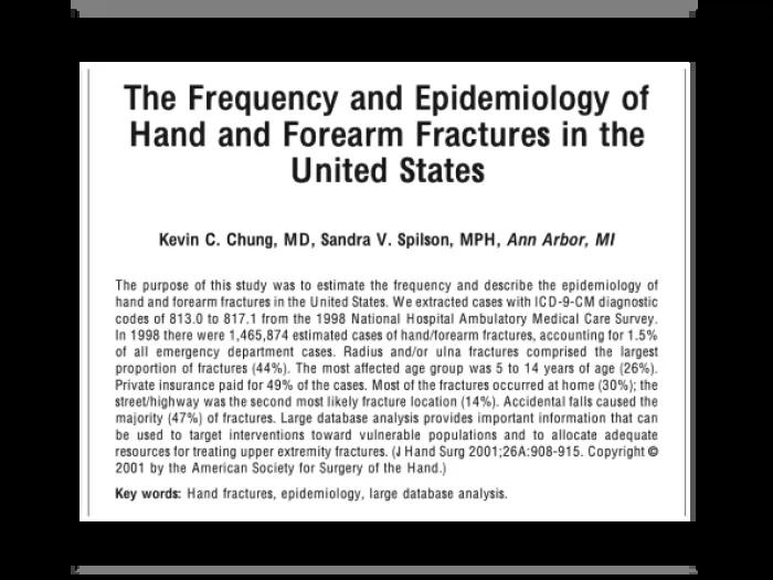The Frequency and Epidemiology of Hand and Forearm Fractures in the United States