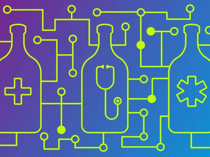 bottles sketched connected by neon green lines
