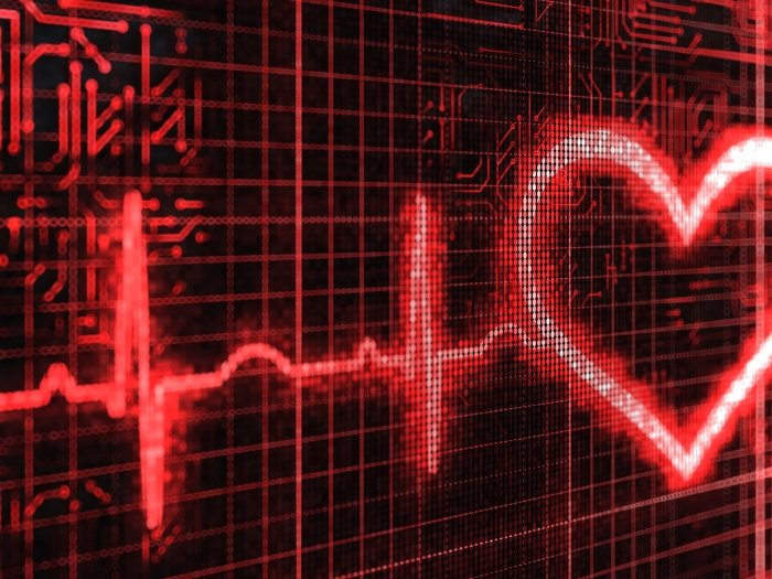 heart on monitor heart symbol black background neon red lines
