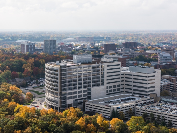 Aerial view of C.S. Mott Children's Hospital building