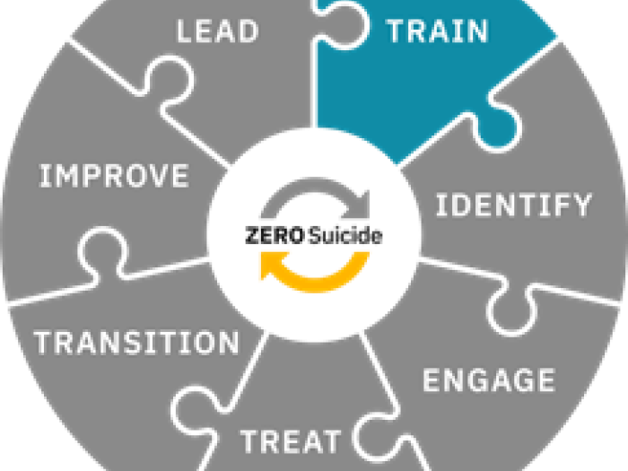 Zero Suicide Framework graphic, highlighting the "TRAIN" segment