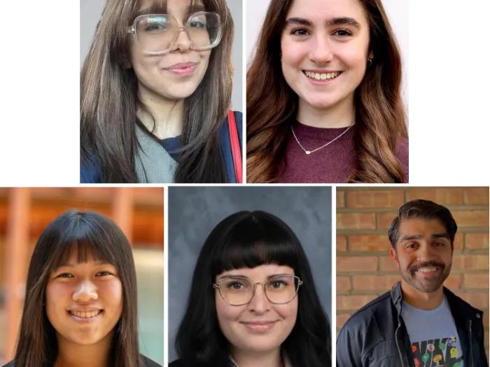 Headshot pics of summer intern, top left to right Faria Tavacoli and Ashlyn Perry. Bottom left to right, Anna Bochenek, Hannah Daignault and Akbar Arsiwala.