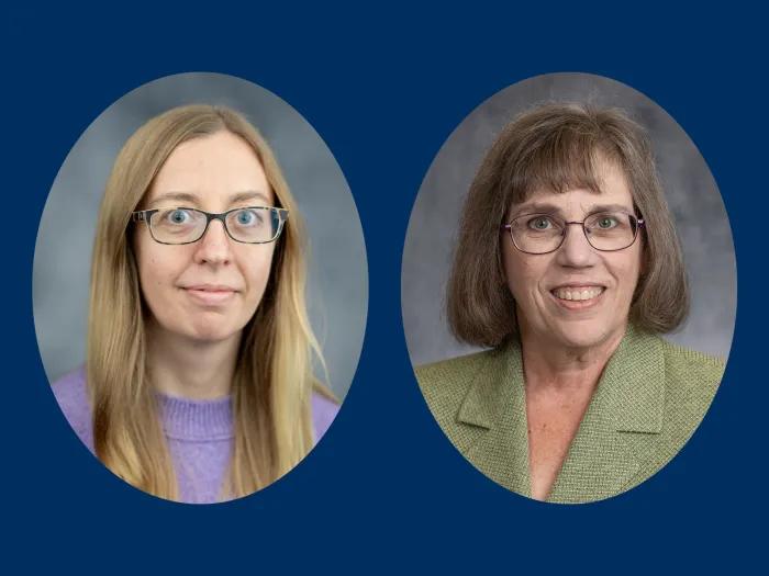 headshots of two promoted faculty members