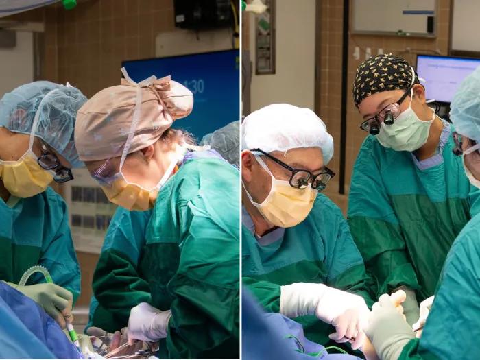 Two-photo collage of surgeons operating.