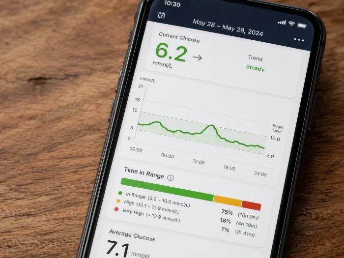 the screen of a mobile phone with a diabetes app opened