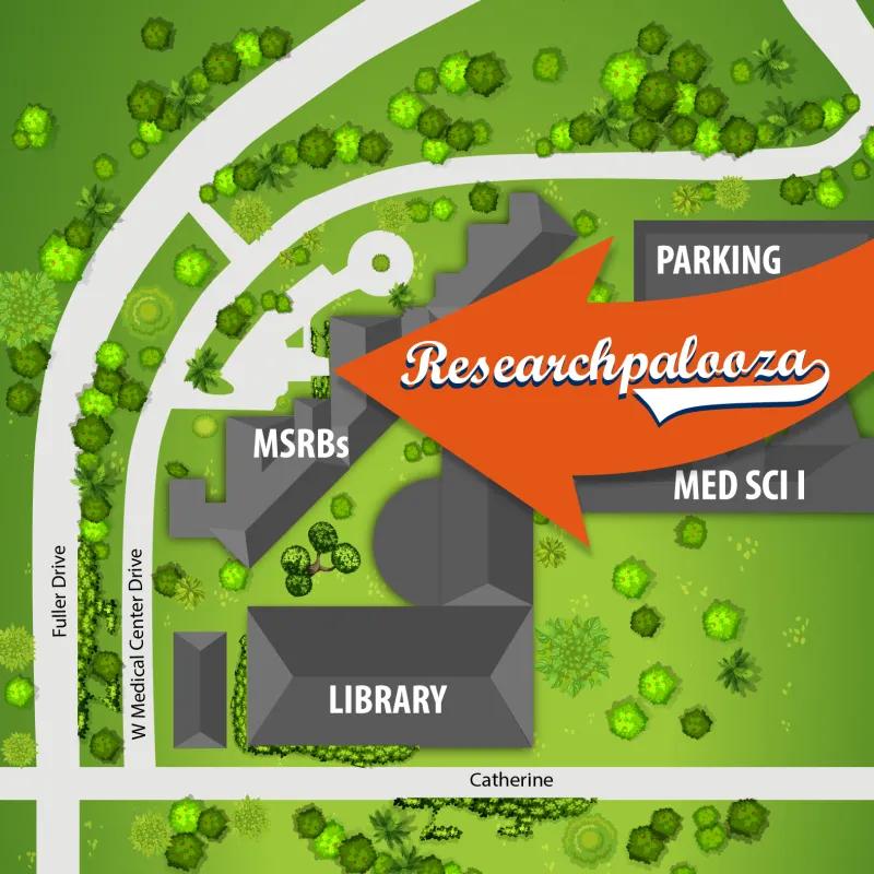 Researchpalooza takes place in the driveway north of the MSRB buildings