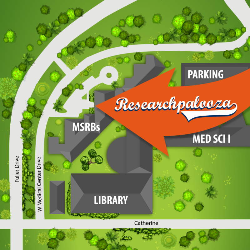 Researchpalooza takes place in the driveway north of the MSRB buildings