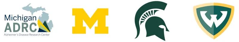 Logos for Michigan ADRC, U-M, MSU & WSU
