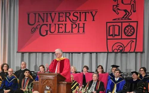 Dr. Ormond MacDougald delivering the 2025 convocation address