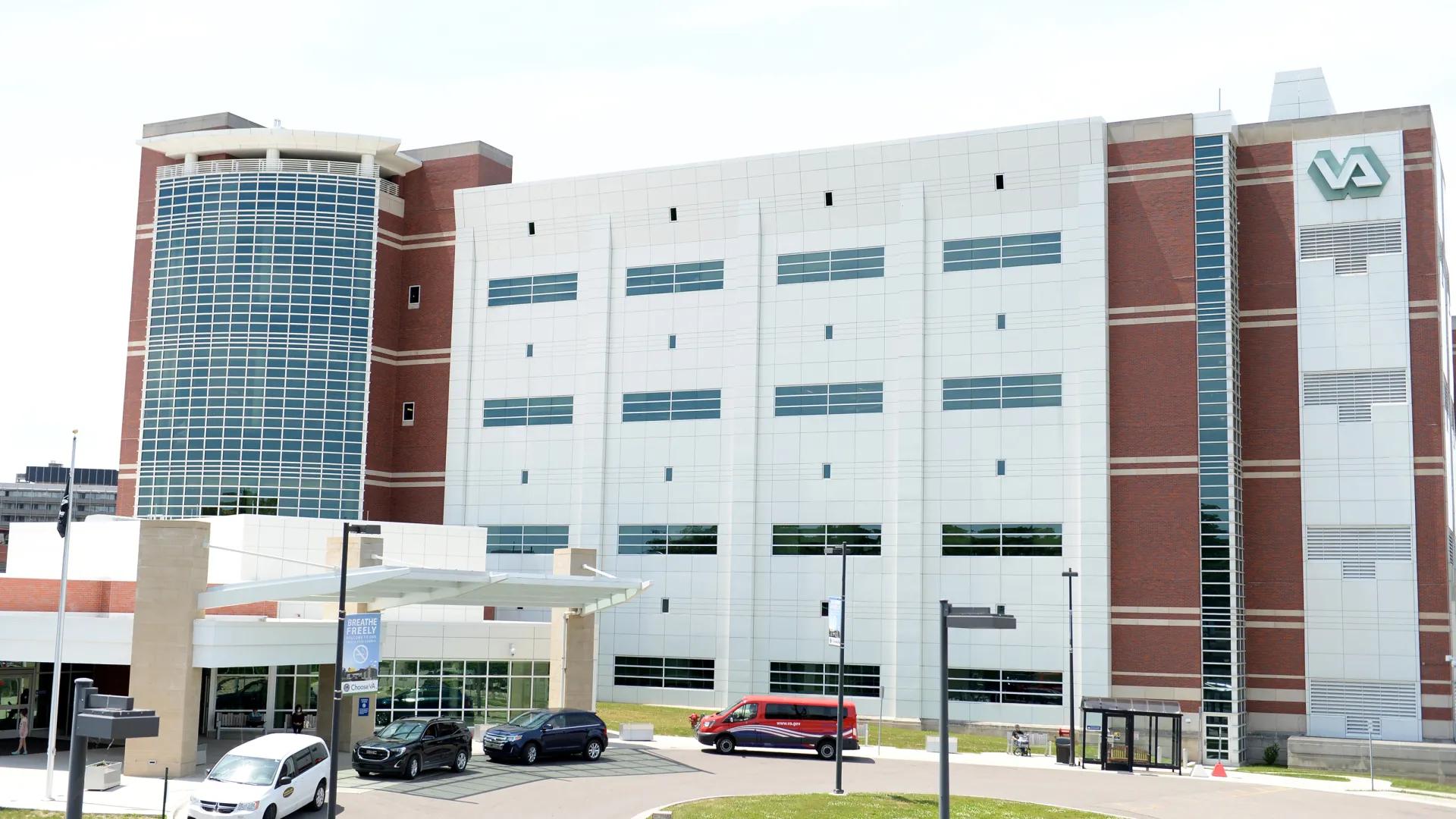 view of the front entrance of the veterans affairs building 