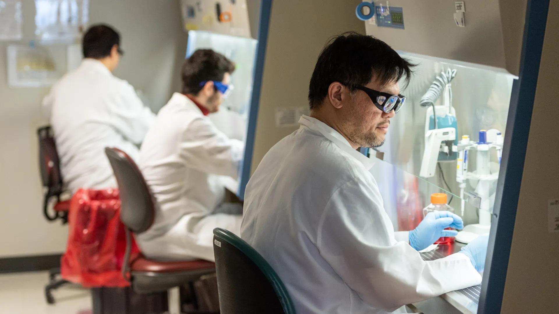 Three researchers in a lab