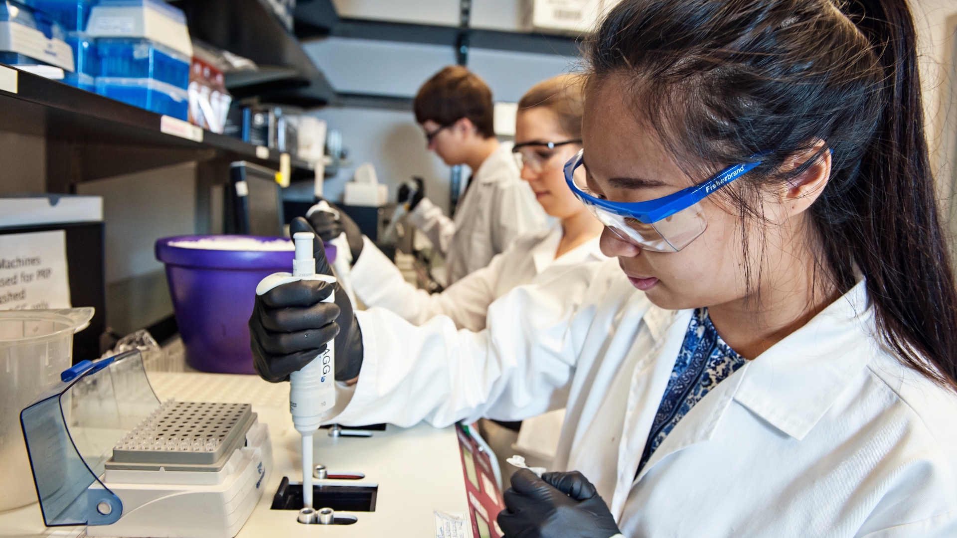 A female researcher works in the lab