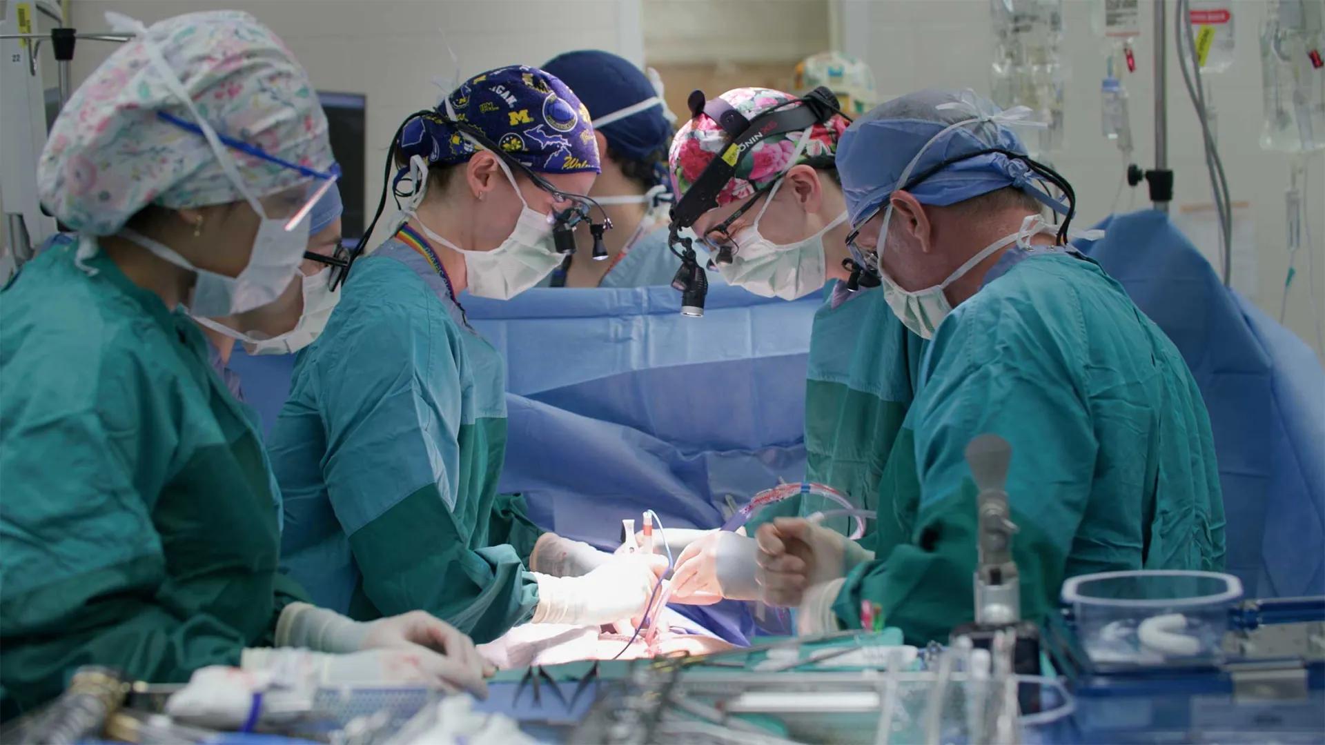 A team of surgeons performing surgery