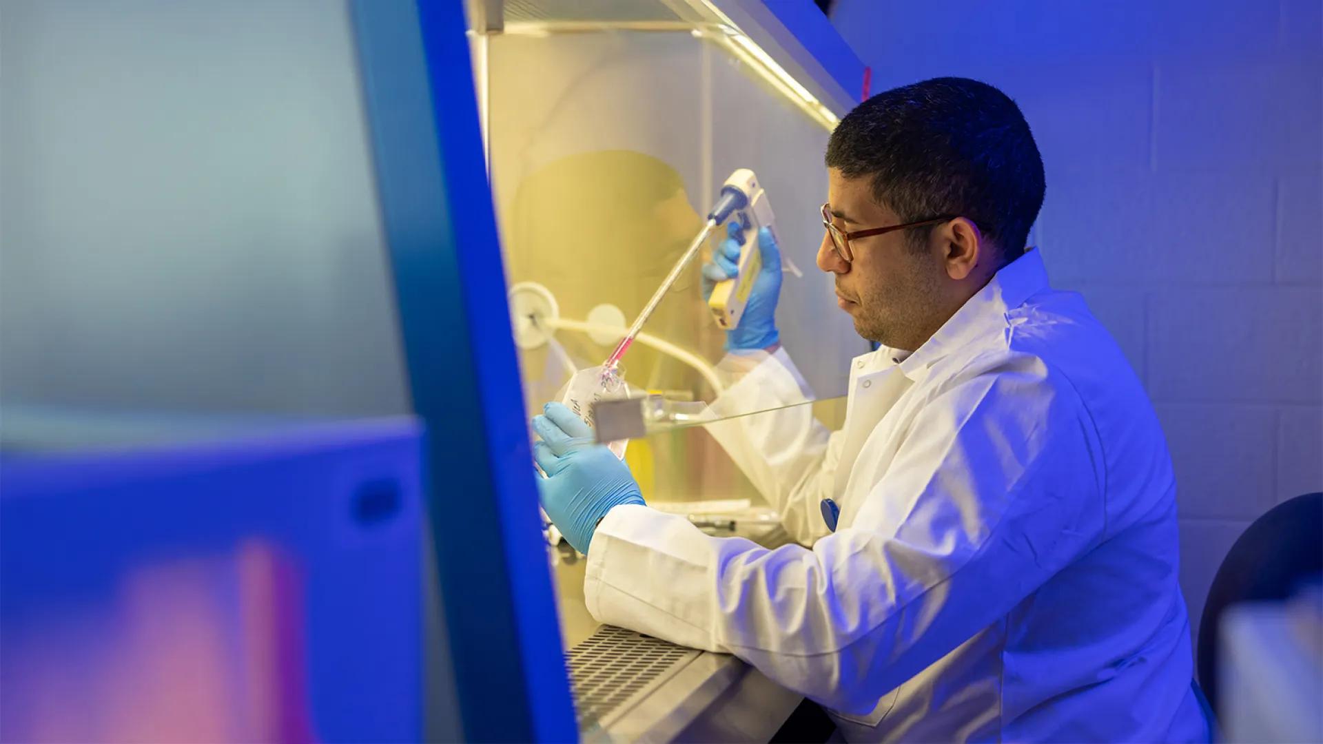 close-up of researcher working in a lab